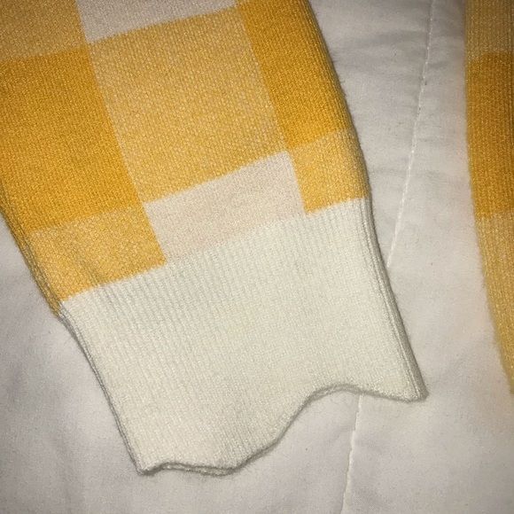 Moth Sweater Anthropologie Yellow White Check Gingham Plaid Scalloped He… - Picture 5 of 11